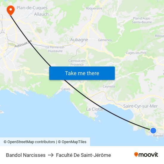 Bandol Narcisses to Faculté De Saint-Jérôme map