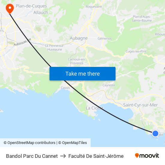 Bandol Parc Du Cannet to Faculté De Saint-Jérôme map