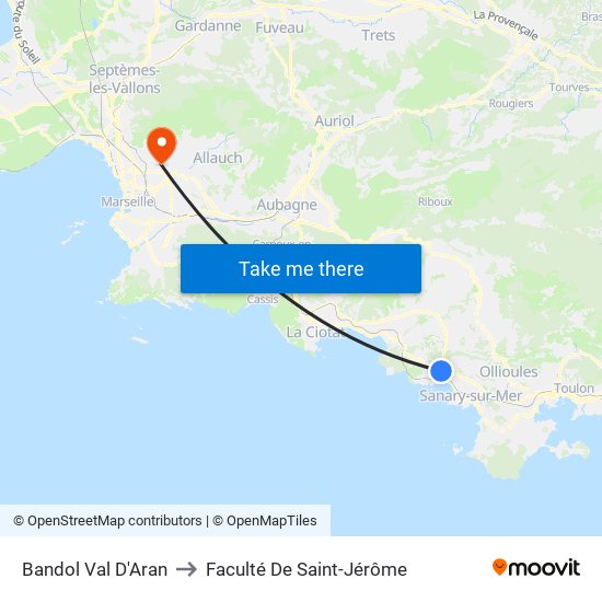 Bandol Val D'Aran to Faculté De Saint-Jérôme map