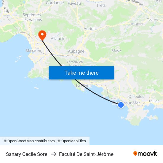 Sanary Cecile Sorel to Faculté De Saint-Jérôme map