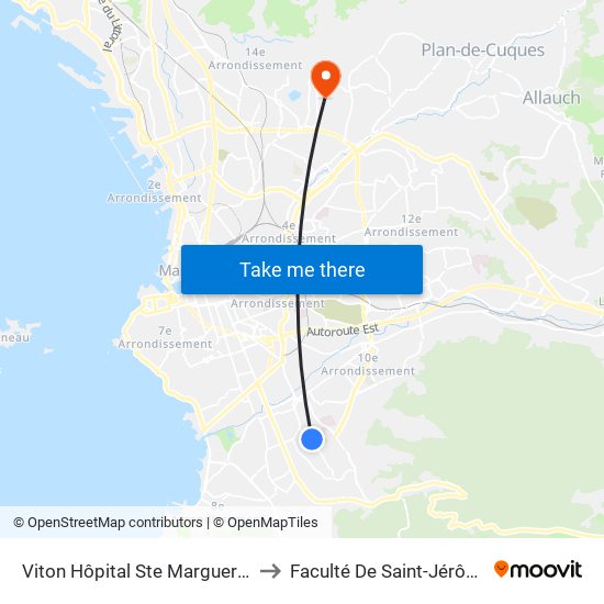 Viton Hôpital Ste Marguerite to Faculté De Saint-Jérôme map