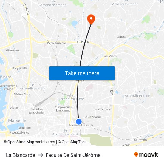 La Blancarde to Faculté De Saint-Jérôme map
