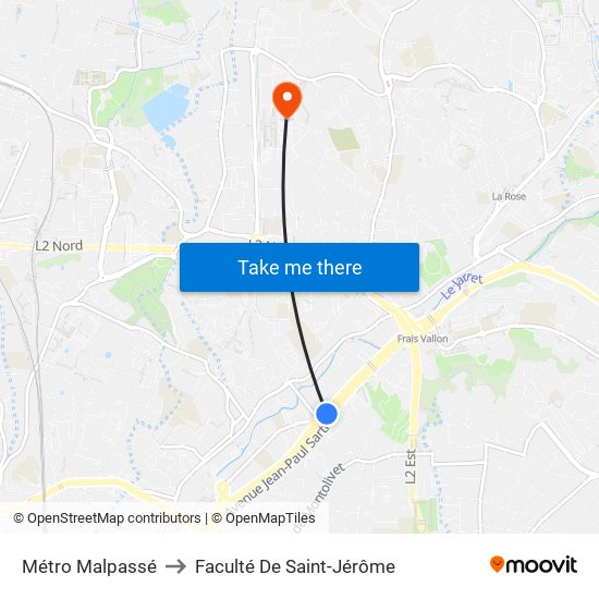 Métro Malpassé to Faculté De Saint-Jérôme map