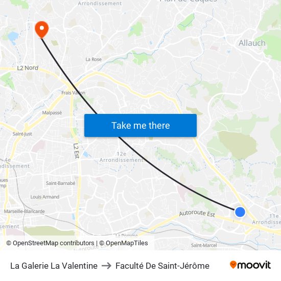 La Galerie La Valentine to Faculté De Saint-Jérôme map