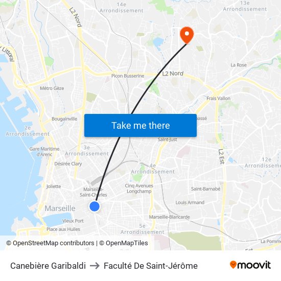Canebière Garibaldi to Faculté De Saint-Jérôme map