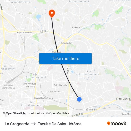 La Grognarde to Faculté De Saint-Jérôme map