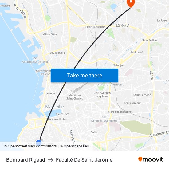 Bompard Rigaud to Faculté De Saint-Jérôme map