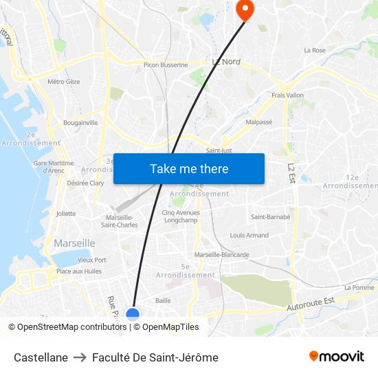 Castellane to Faculté De Saint-Jérôme map