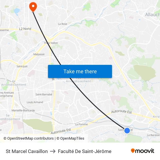 St Marcel Cavaillon to Faculté De Saint-Jérôme map