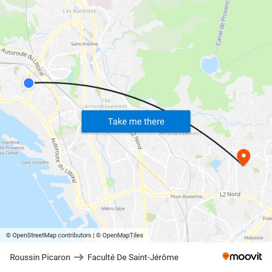 Roussin Picaron to Faculté De Saint-Jérôme map