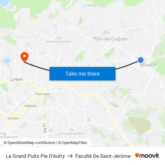 Le Grand Puits Pie D'Autry to Faculté De Saint-Jérôme map