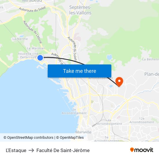 L'Estaque to Faculté De Saint-Jérôme map
