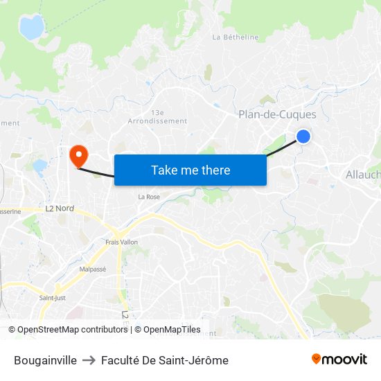 Bougainville to Faculté De Saint-Jérôme map