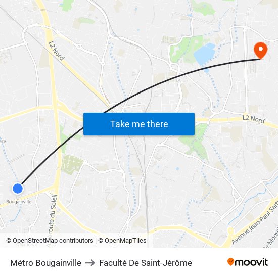 Métro Bougainville to Faculté De Saint-Jérôme map