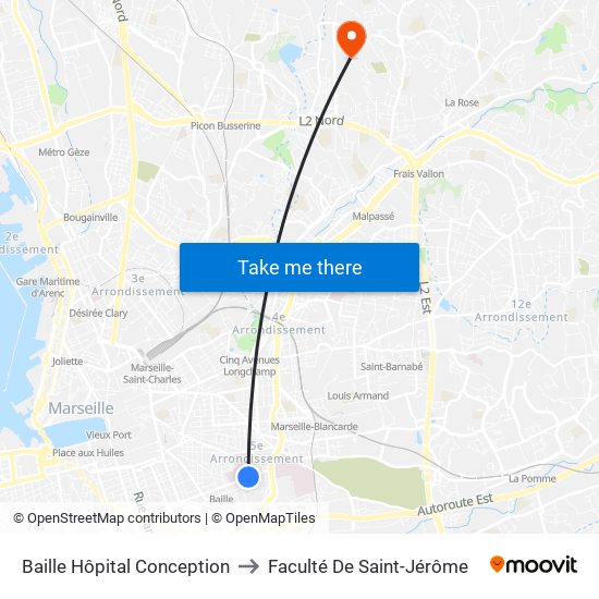 Baille Hôpital Conception to Faculté De Saint-Jérôme map