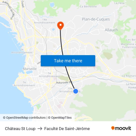 Château St Loup to Faculté De Saint-Jérôme map