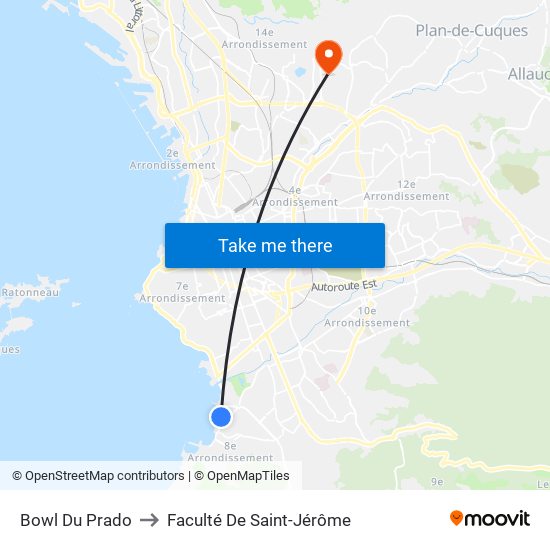 Bowl Du Prado to Faculté De Saint-Jérôme map