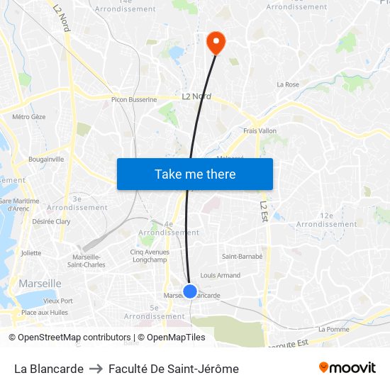 La Blancarde to Faculté De Saint-Jérôme map