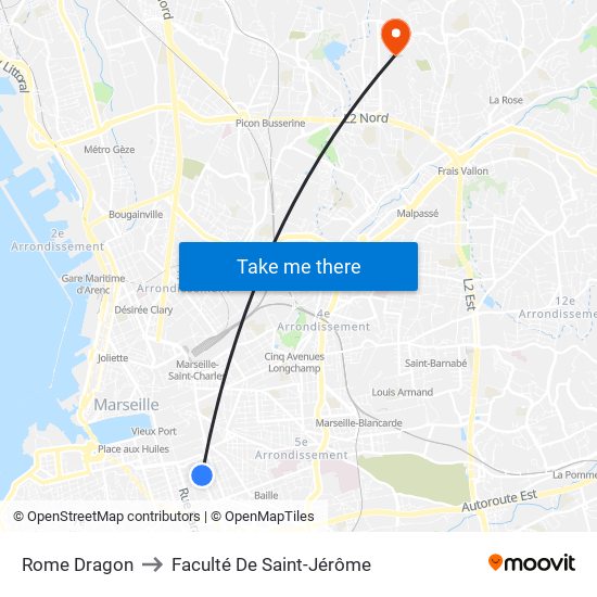 Rome Dragon to Faculté De Saint-Jérôme map