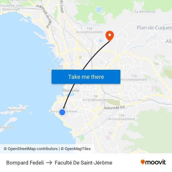 Bompard Fedeli to Faculté De Saint-Jérôme map