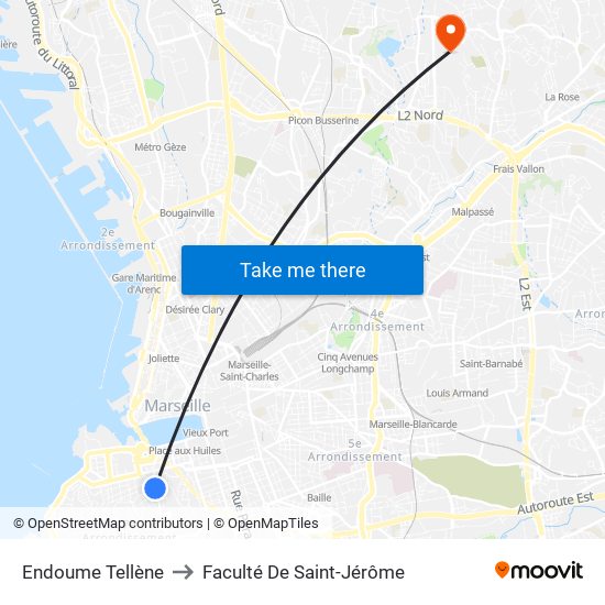 Endoume Tellène to Faculté De Saint-Jérôme map