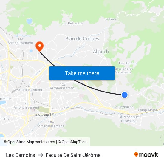 Les Camoins to Faculté De Saint-Jérôme map