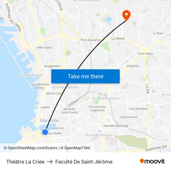Théâtre La Criée to Faculté De Saint-Jérôme map