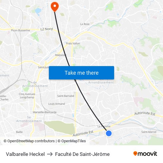 Valbarelle Heckel to Faculté De Saint-Jérôme map