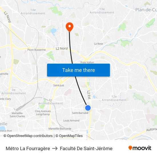 Métro La Fourragère to Faculté De Saint-Jérôme map