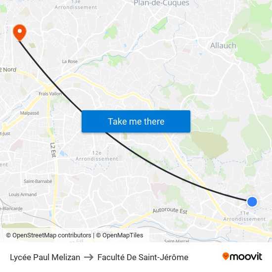 Lycée Paul Melizan to Faculté De Saint-Jérôme map