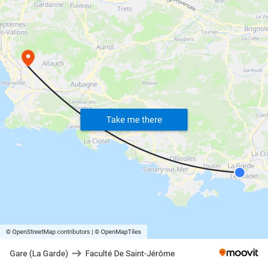 Gare (La Garde) to Faculté De Saint-Jérôme map