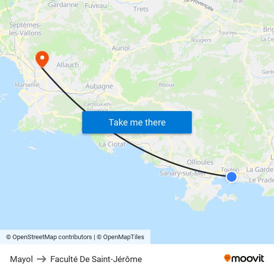 Mayol to Faculté De Saint-Jérôme map