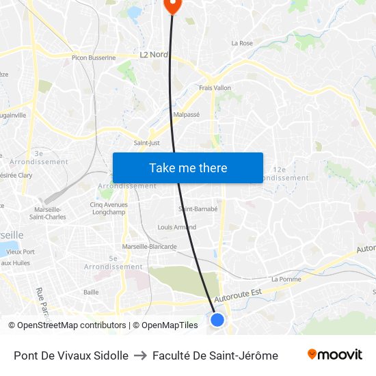 Pont De Vivaux Sidolle to Faculté De Saint-Jérôme map