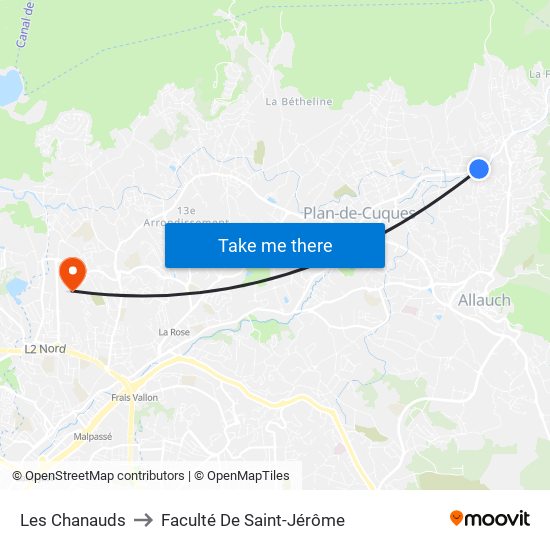Les Chanauds to Faculté De Saint-Jérôme map