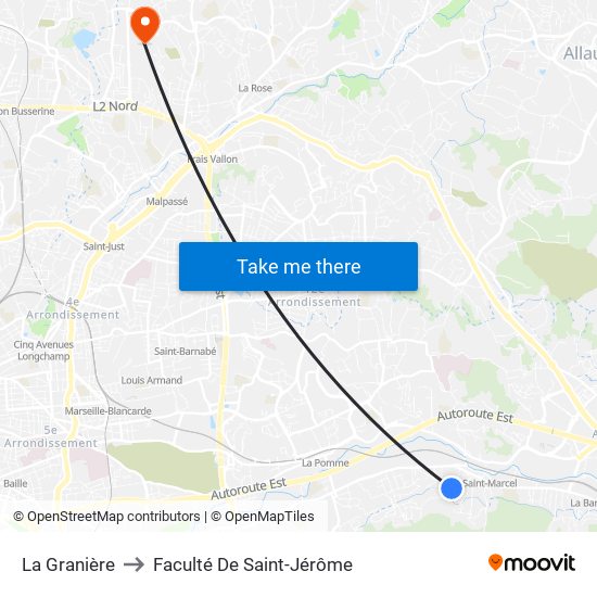 La Granière to Faculté De Saint-Jérôme map