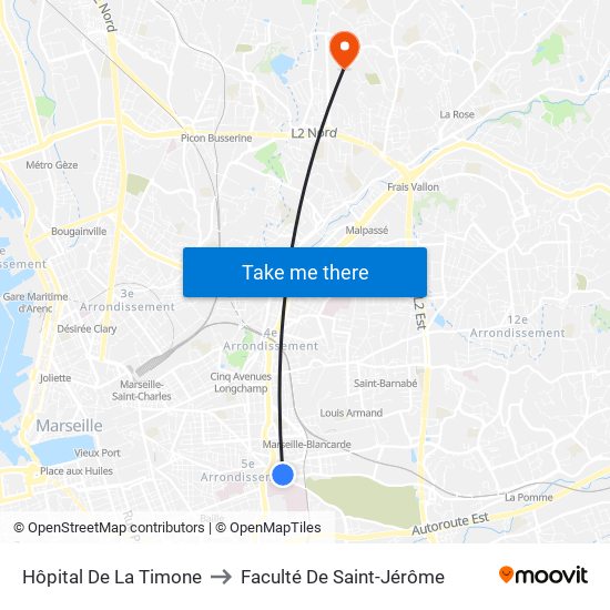 Hôpital De La Timone to Faculté De Saint-Jérôme map