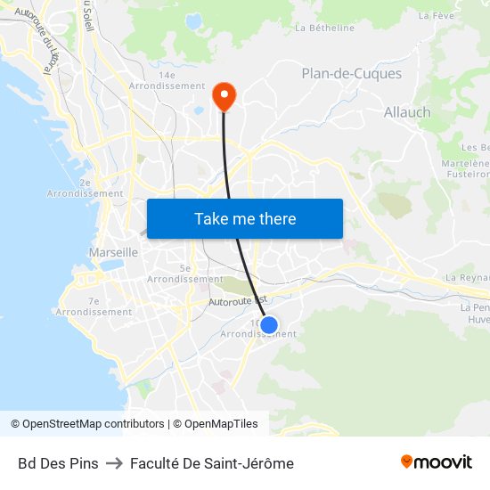 Bd Des Pins to Faculté De Saint-Jérôme map