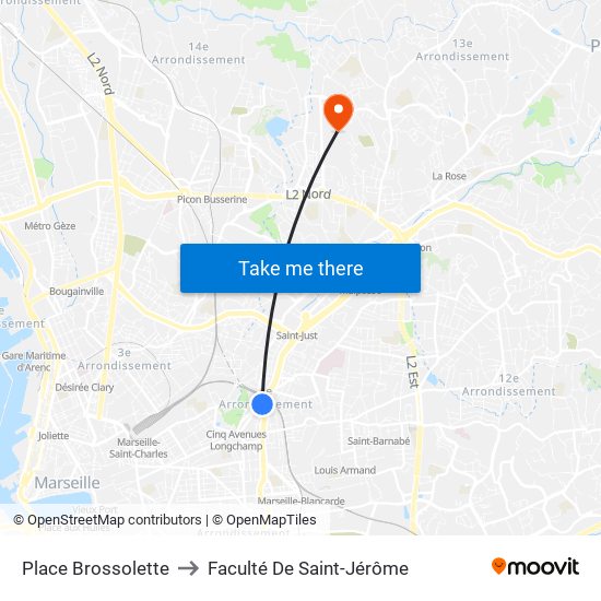 Place Brossolette to Faculté De Saint-Jérôme map