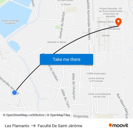 Les Flamants to Faculté De Saint-Jérôme map