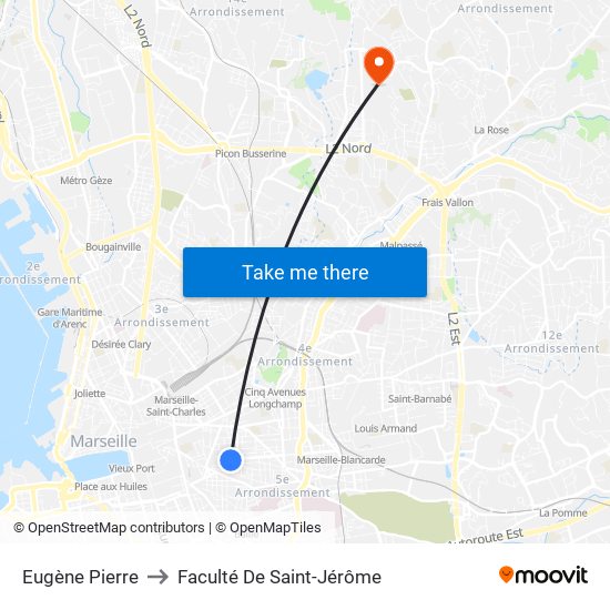 Eugène Pierre to Faculté De Saint-Jérôme map