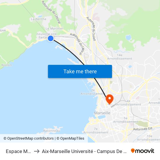 Espace Mistral to Aix-Marseille Université - Campus De Saint-Charles map