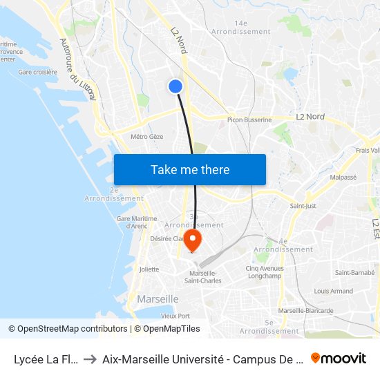 Lycée La Floride to Aix-Marseille Université - Campus De Saint-Charles map