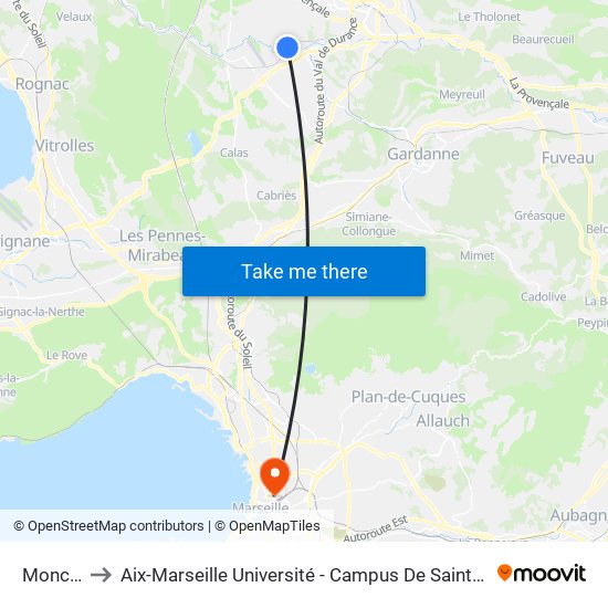 Monclar to Aix-Marseille Université - Campus De Saint-Charles map