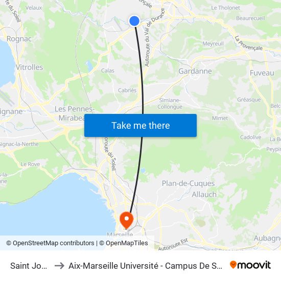 Saint Joseph to Aix-Marseille Université - Campus De Saint-Charles map