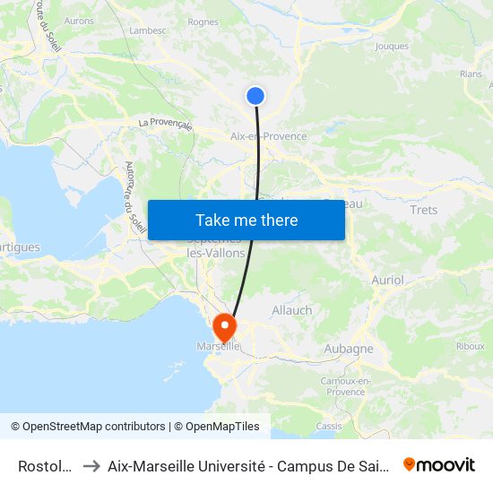 Rostolane to Aix-Marseille Université - Campus De Saint-Charles map