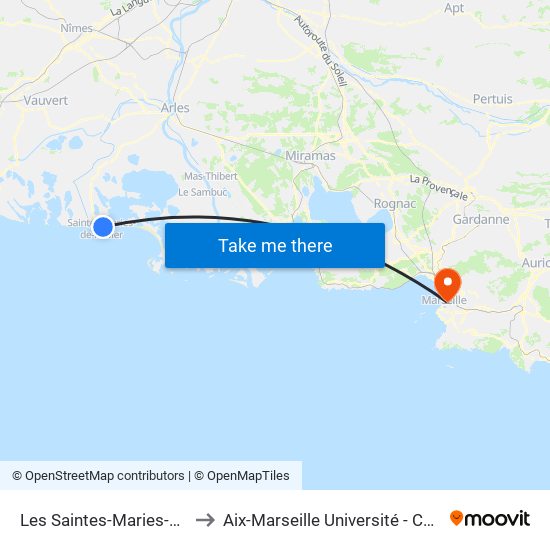 Les Saintes-Maries-De-La-Mer La Brise to Aix-Marseille Université - Campus De Saint-Charles map
