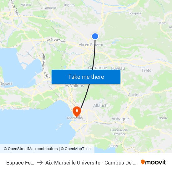 Espace Ferrato to Aix-Marseille Université - Campus De Saint-Charles map