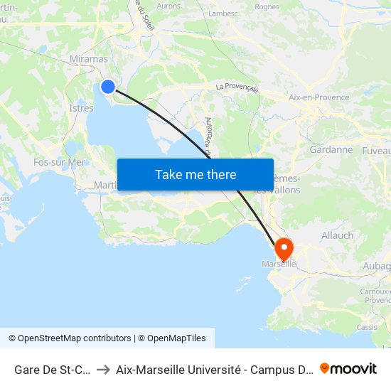 Gare De St-Chamas to Aix-Marseille Université - Campus De Saint-Charles map