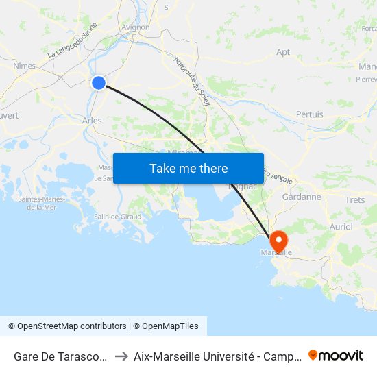 Gare De Tarascon-Sur-Rhône to Aix-Marseille Université - Campus De Saint-Charles map