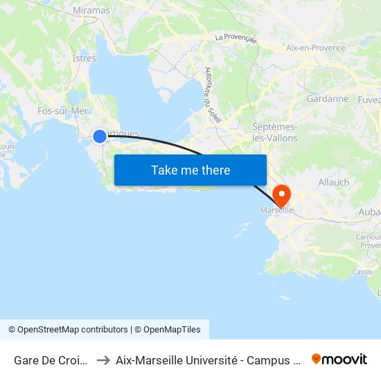 Gare De Croix-Sainte to Aix-Marseille Université - Campus De Saint-Charles map